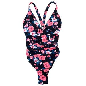 Cupshe Floral Print Criss Cross Back Gathered Waist One Piece Swimsuit Large NWT